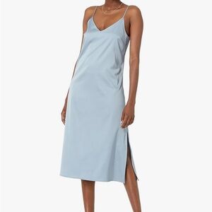 Elegant light Blue Slip Dress v-neck midi dress